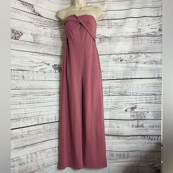 Windsor jumpsuit womens size Small twist front cut out strapless mauve Stretch - Picture 3 of 11
